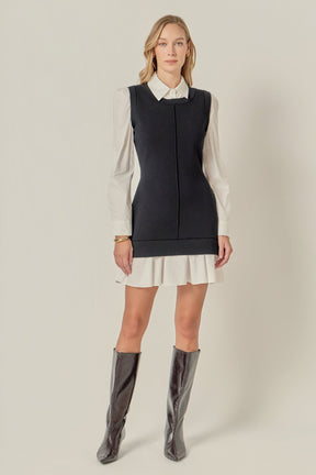 ENGLISH FACTORY - Shirt Mixed Media Mini Dress - DRESSES available at Objectrare