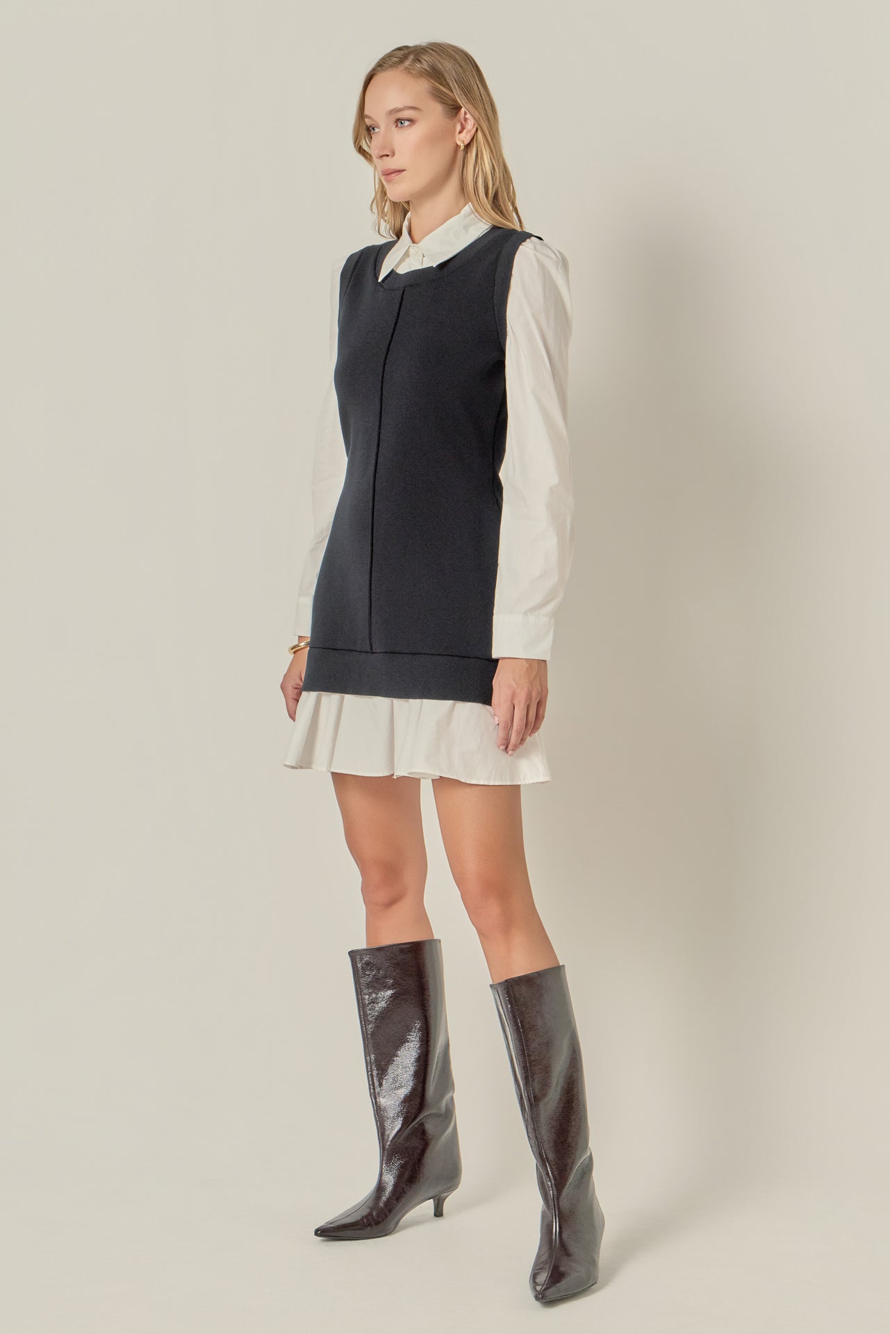 ENGLISH FACTORY - Shirt Mixed Media Mini Dress - DRESSES available at Objectrare
