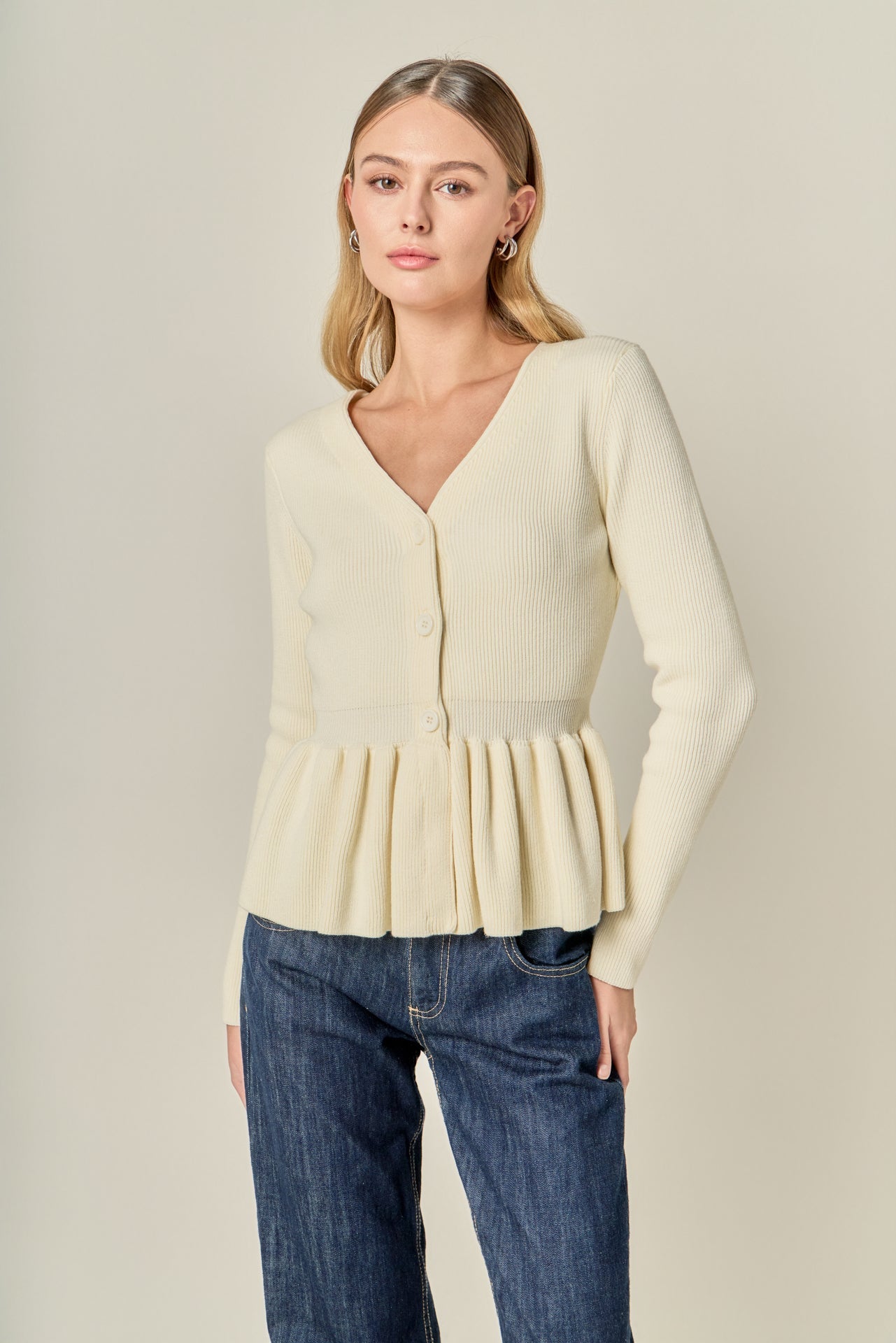 ENGLISH FACTORY - Peplum Knit Long Sleeve Vest - TOPS available at Objectrare