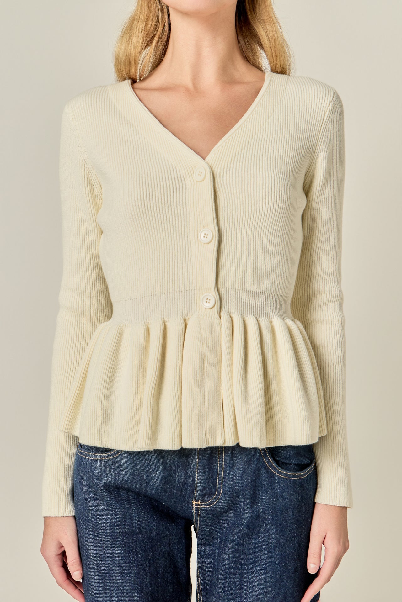 ENGLISH FACTORY - Peplum Knit Long Sleeve Vest - TOPS available at Objectrare