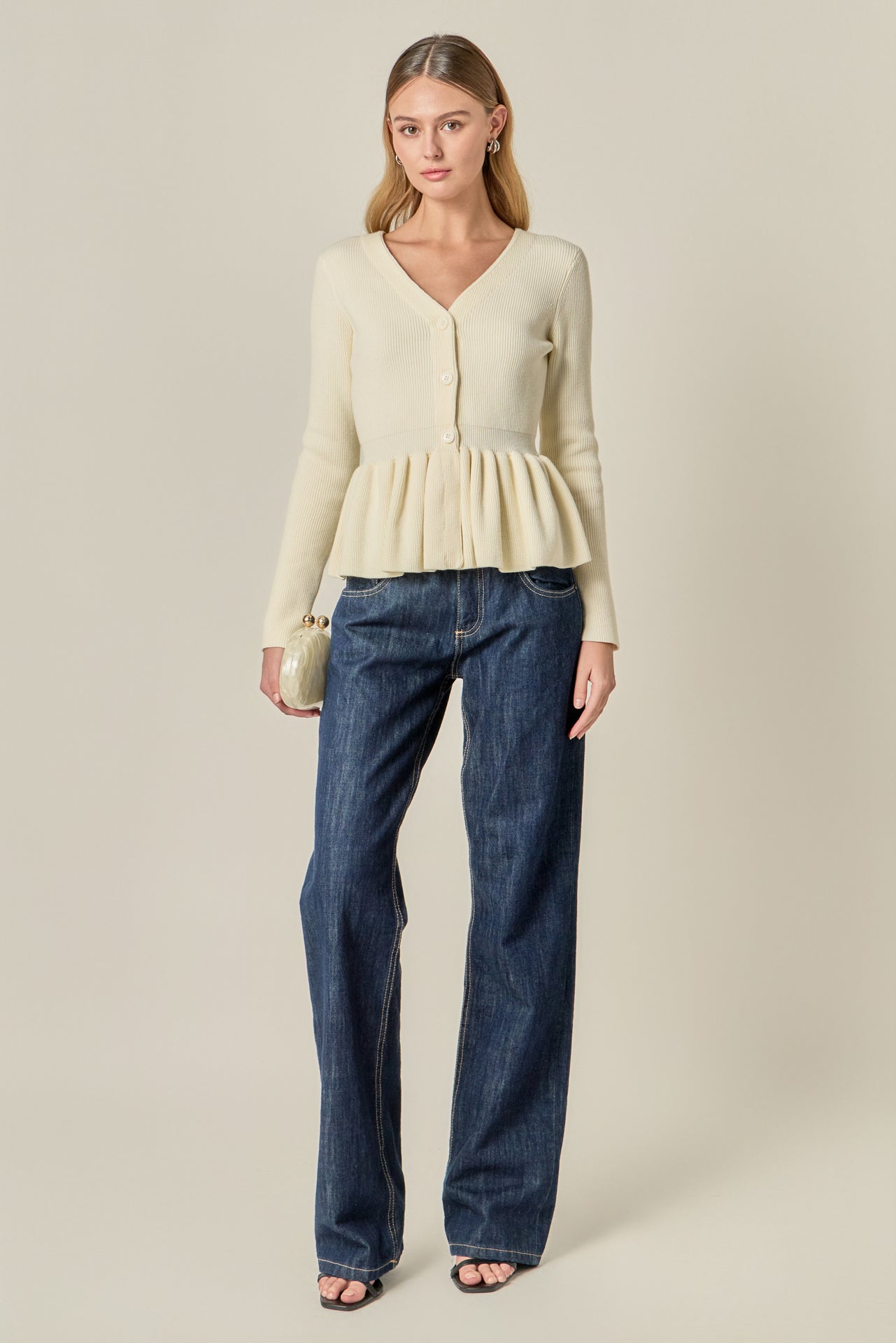 ENGLISH FACTORY - Peplum Knit Long Sleeve Vest - TOPS available at Objectrare