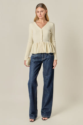 ENGLISH FACTORY - Peplum Knit Long Sleeve Vest - TOPS available at Objectrare
