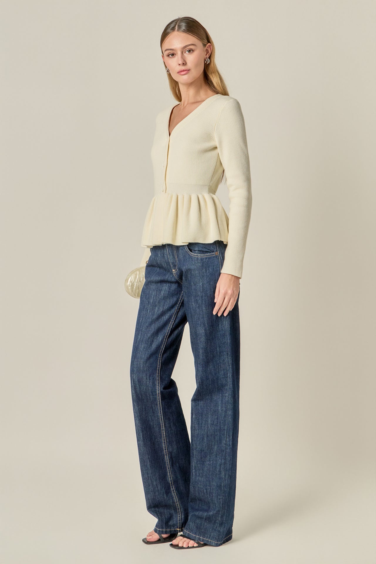 ENGLISH FACTORY - Peplum Knit Long Sleeve Vest - TOPS available at Objectrare