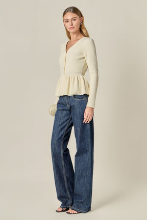 ENGLISH FACTORY - Peplum Knit Long Sleeve Vest - TOPS available at Objectrare