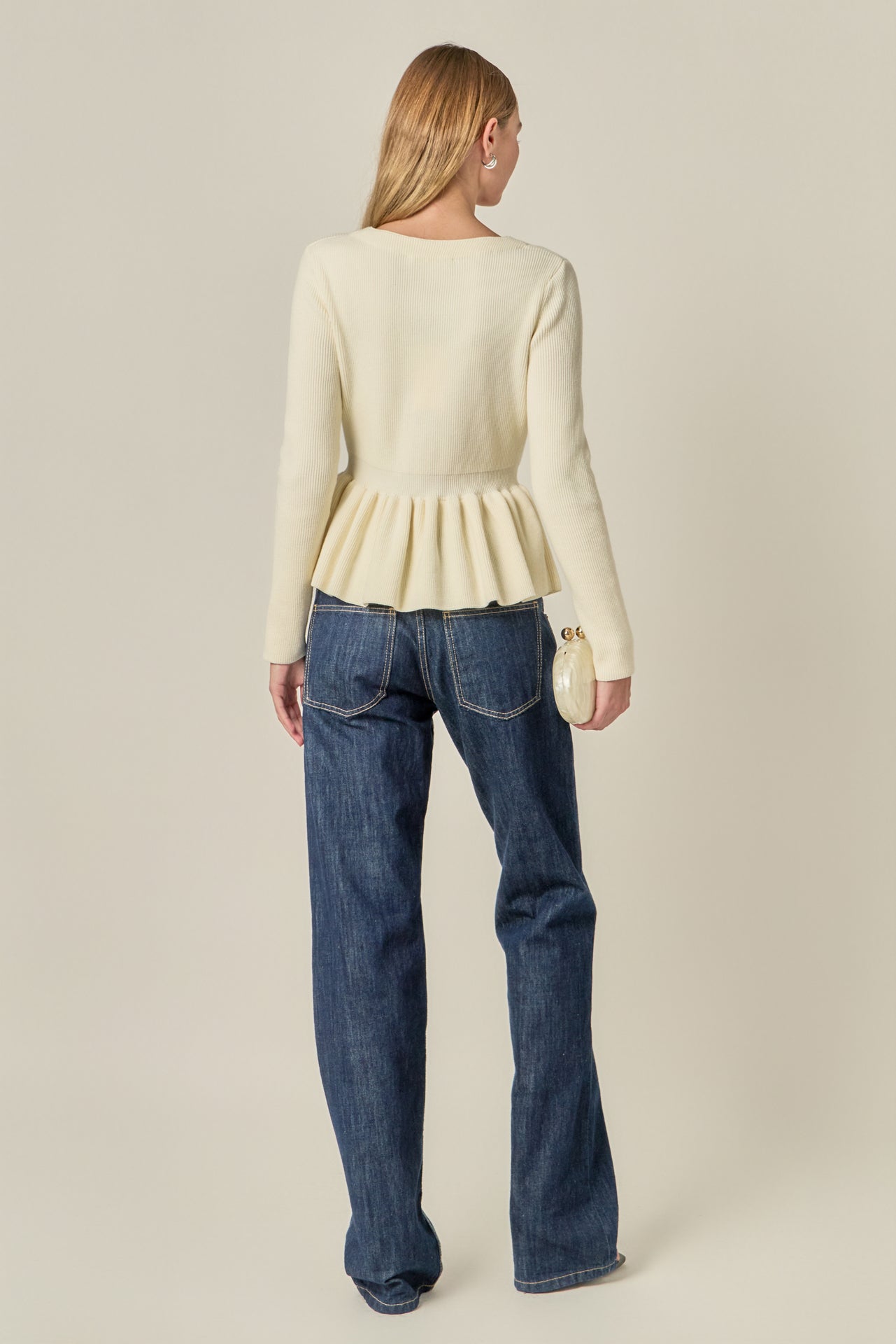 ENGLISH FACTORY - Peplum Knit Long Sleeve Vest - TOPS available at Objectrare