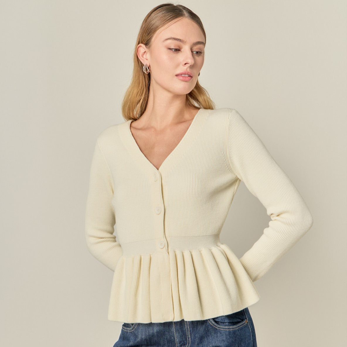 ENGLISH FACTORY - Peplum Knit Long Sleeve Vest - TOPS available at Objectrare