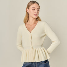 ENGLISH FACTORY - Peplum Knit Long Sleeve Vest - TOPS available at Objectrare