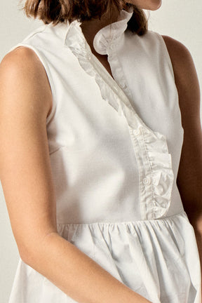 ENGLISH FACTORY - Sleeveless Ruffle Peplum Mixed Media Top - TOPS available at Objectrare