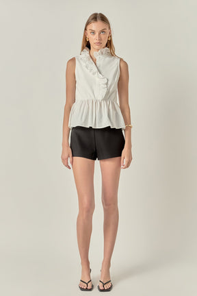 ENGLISH FACTORY - Sleeveless Ruffle Peplum Mixed Media Top - BLOUSES available at Objectrare