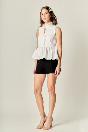 ENGLISH FACTORY - Sleeveless Ruffle Peplum Mixed Media Top - TOPS available at Objectrare