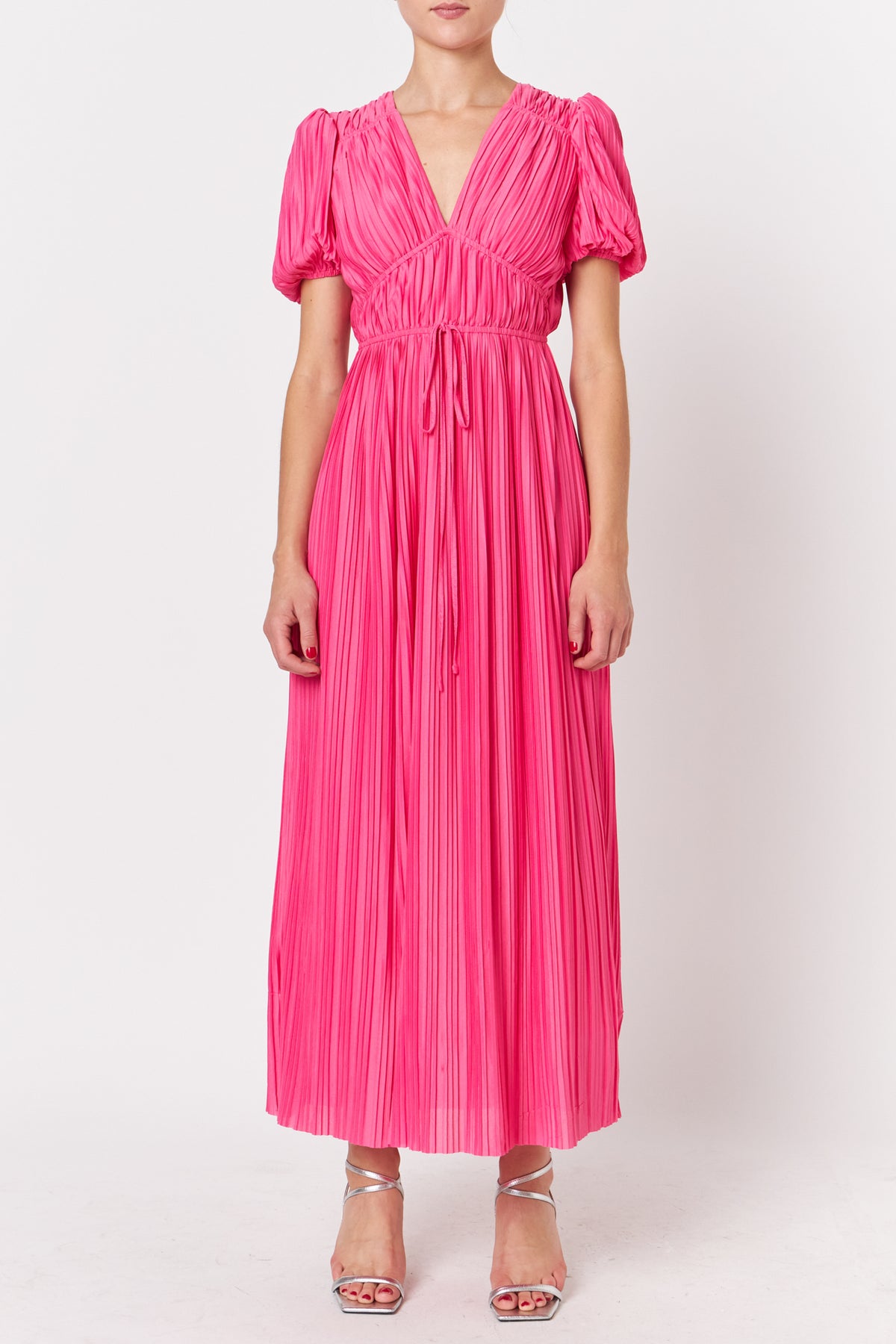 Pleated V neck  Maxi Dress