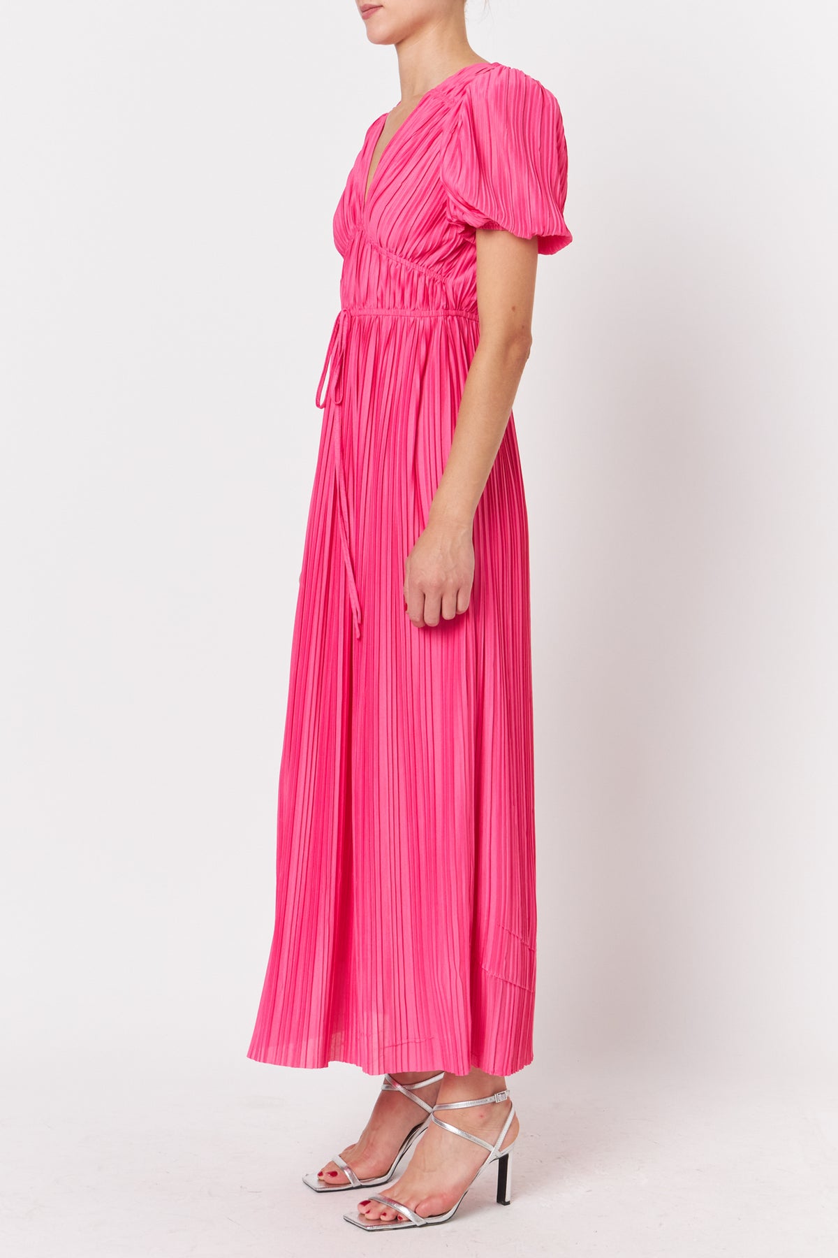 Pleated V neck  Maxi Dress