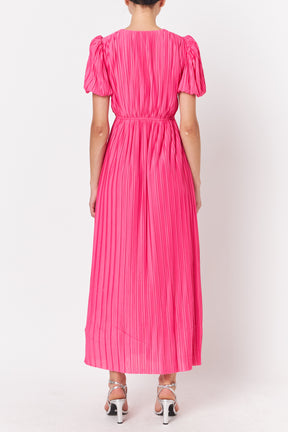 Pleated V neck  Maxi Dress
