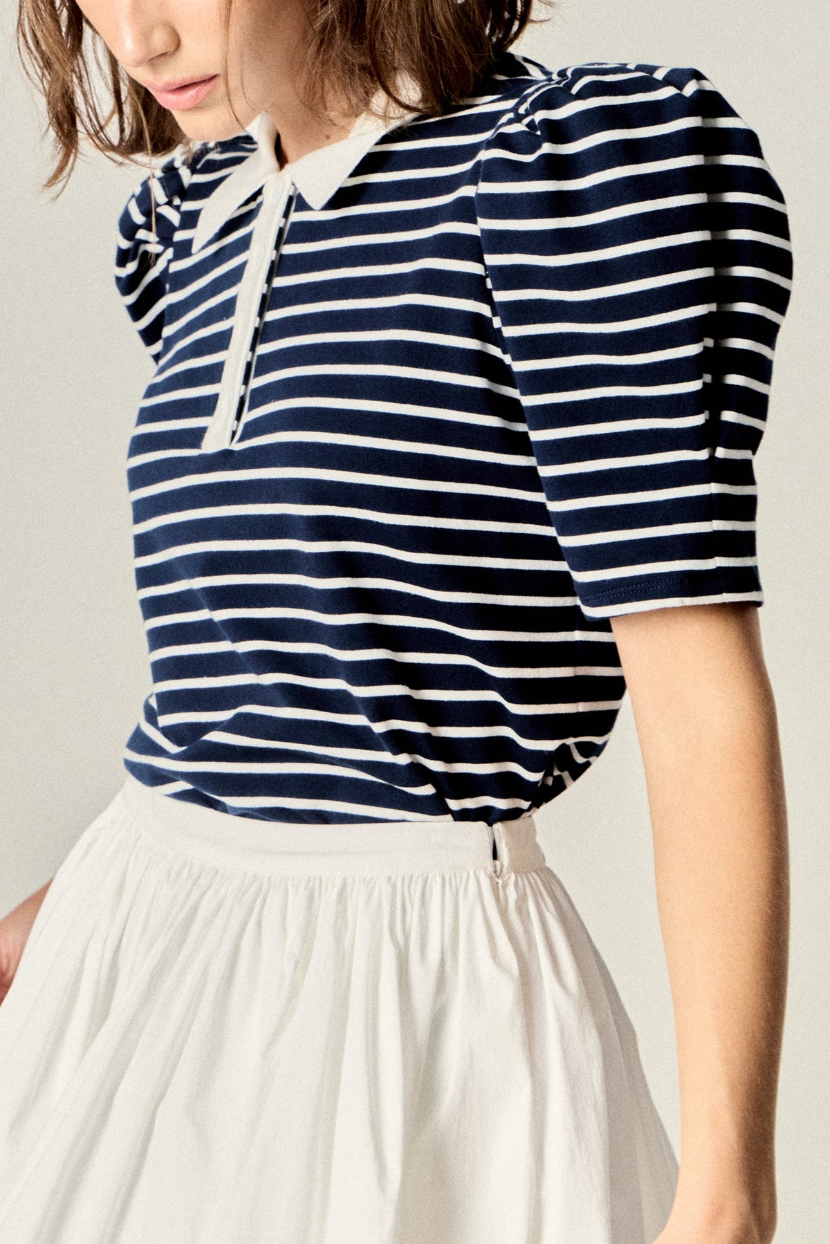 ENGLISH FACTORY - Puff Sleeve Polo Jersey Top - TOPS available at Objectrare