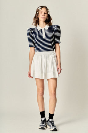 ENGLISH FACTORY - Puff Sleeve Polo Jersey Top - TOPS available at Objectrare