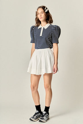 ENGLISH FACTORY - Puff Sleeve Polo Jersey Top - TOPS available at Objectrare