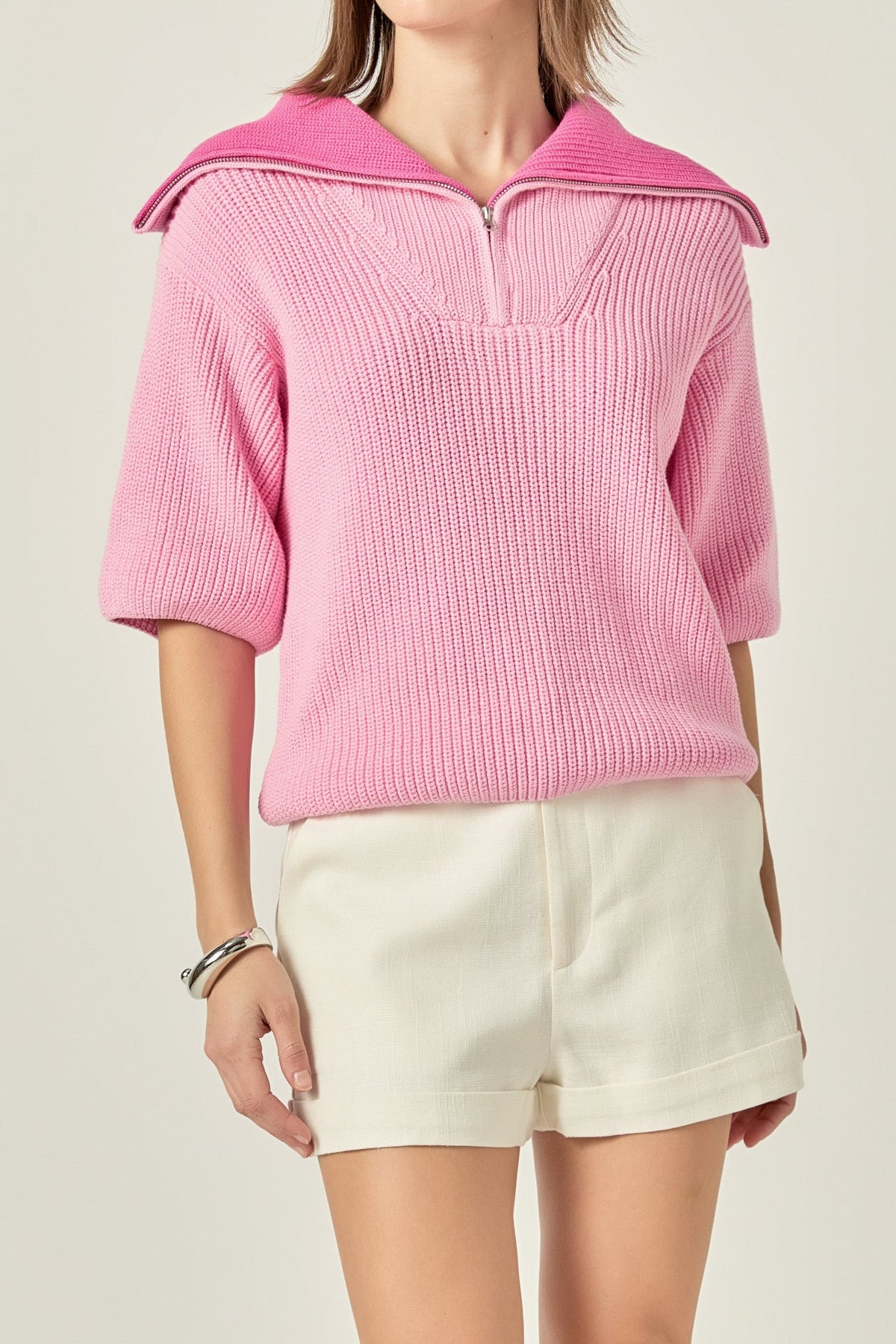 Half Sleeves Collar Knit Top
