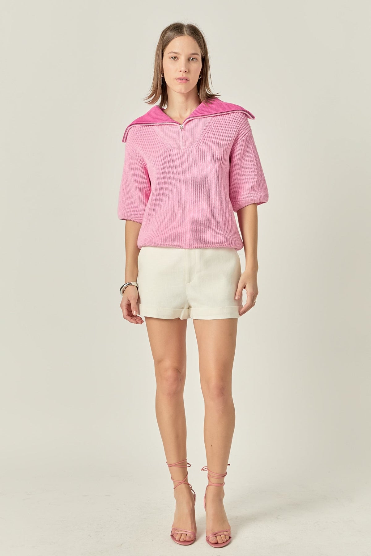 ENGLISH FACTORY - Half Sleeves Collar Knit Top - TOPS available at Objectrare