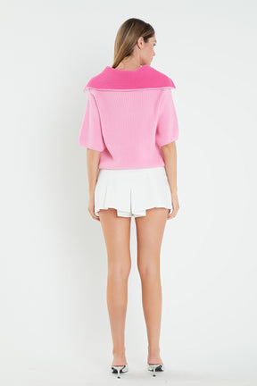 ENGLISH FACTORY - Half Sleeves Collar Knit Top - TOPS available at Objectrare
