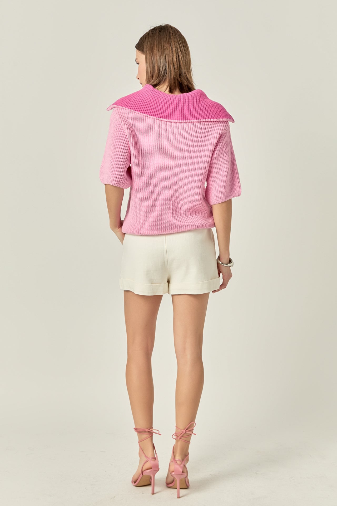 ENGLISH FACTORY - Half Sleeves Collar Knit Top - TOPS available at Objectrare