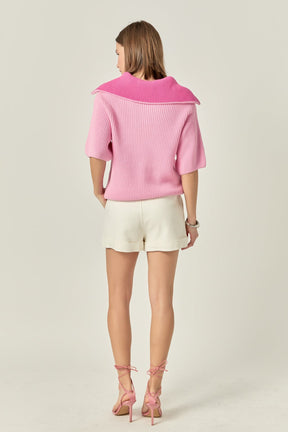 Half Sleeves Collar Knit Top