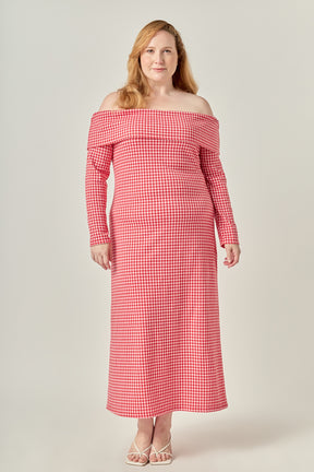 Plus Size Gingham Off The Shoulder Midi Dress