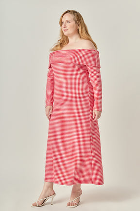 Plus Size Gingham Off The Shoulder Midi Dress
