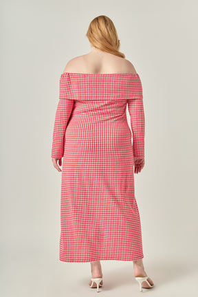 Plus Size Gingham Off The Shoulder Midi Dress