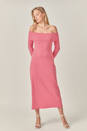 ENGLISH FACTORY - Off-Shoulder Gingham Midi Dress - DRESSES available at Objectrare