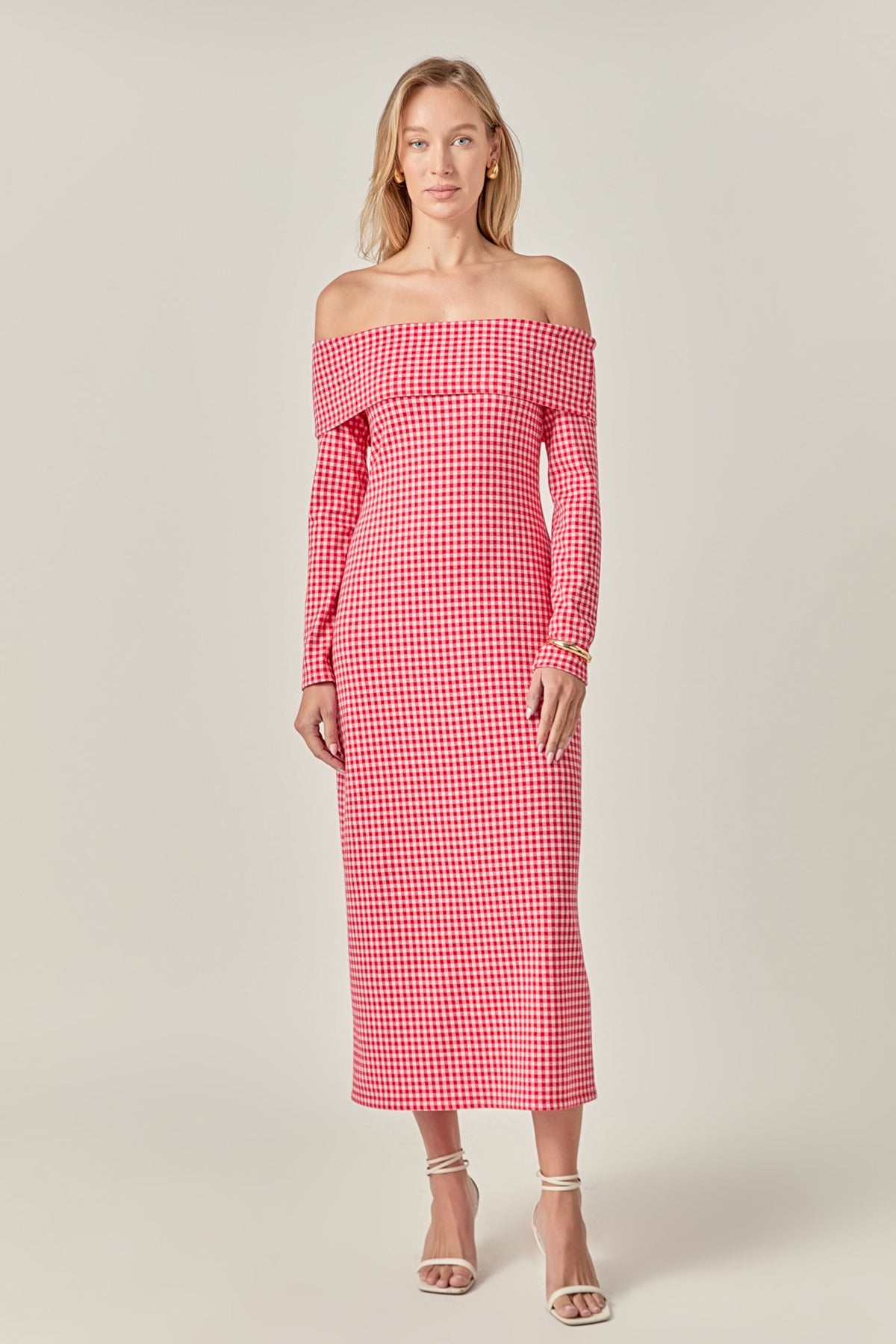 ENGLISH FACTORY - Off-Shoulder Gingham Midi Dress - DRESSES available at Objectrare