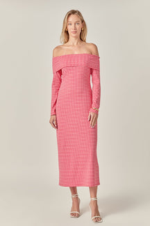 ENGLISH FACTORY - Off-Shoulder Gingham Midi Dress - DRESSES available at Objectrare