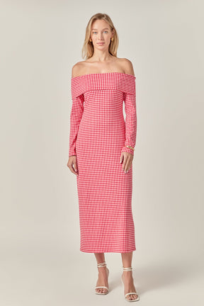 ENGLISH FACTORY - Off-Shoulder Gingham Midi Dress - DRESSES available at Objectrare
