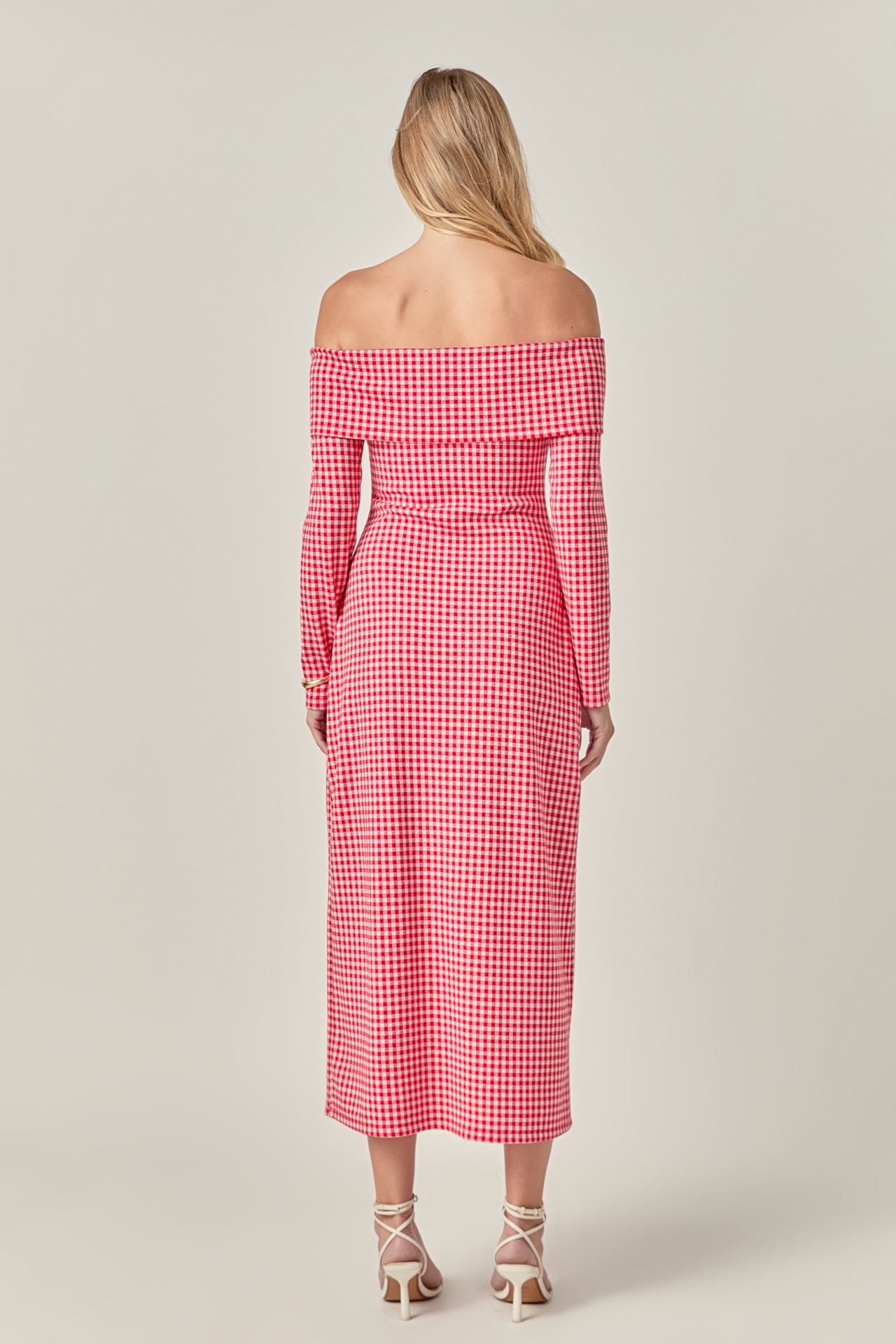 ENGLISH FACTORY - Off-Shoulder Gingham Midi Dress - DRESSES available at Objectrare