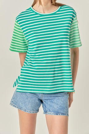 ENGLISH FACTORY - Stripe Color Block Short Sleeve Shirt - TOPS available at Objectrare