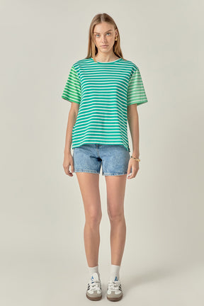 ENGLISH FACTORY - Stripe Color Block Short Sleeve Shirt - TOPS available at Objectrare