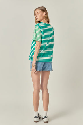 ENGLISH FACTORY - Stripe Color Block Short Sleeve Shirt - TOPS available at Objectrare