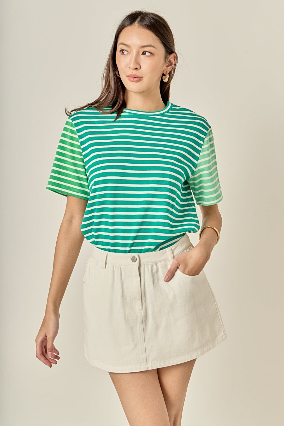 ENGLISH FACTORY - Stripe Color Block Short Sleeve Shirt - T-SHIRTS available at Objectrare