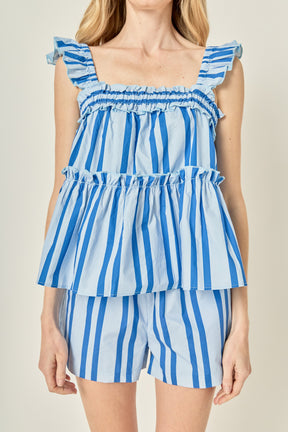 Sleeveless Striped Ruffle Top