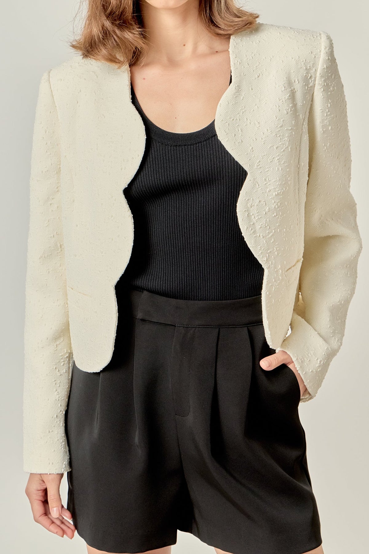 ENGLISH FACTORY - The Scallop-Edge Textured Blazer - JACKETS available at Objectrare