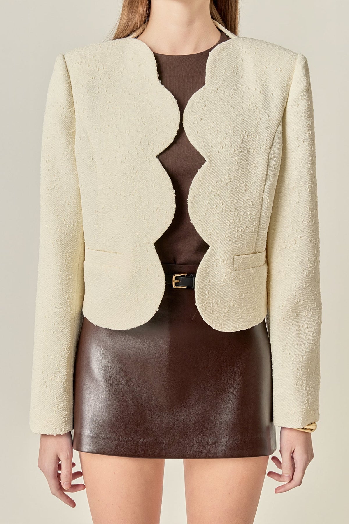 ENGLISH FACTORY - The Scallop-Edge Textured Blazer - JACKETS available at Objectrare