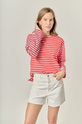 ENGLISH FACTORY - Stripe Colorblock Long Sleeve Tee - TOPS available at Objectrare