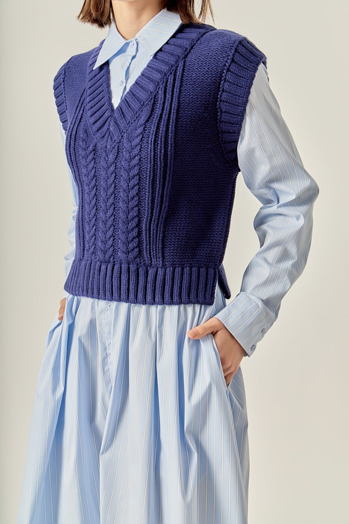 Collared Mixed Media Midi Dress