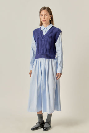 Collared Mixed Media Midi Dress