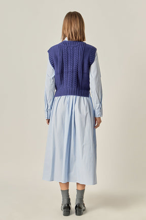 Collared Mixed Media Midi Dress