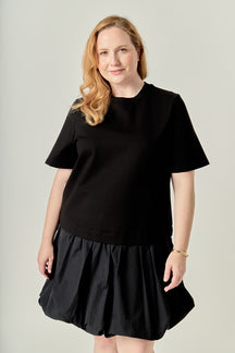 Plus Size Bubble Mixed Media Mini Dress