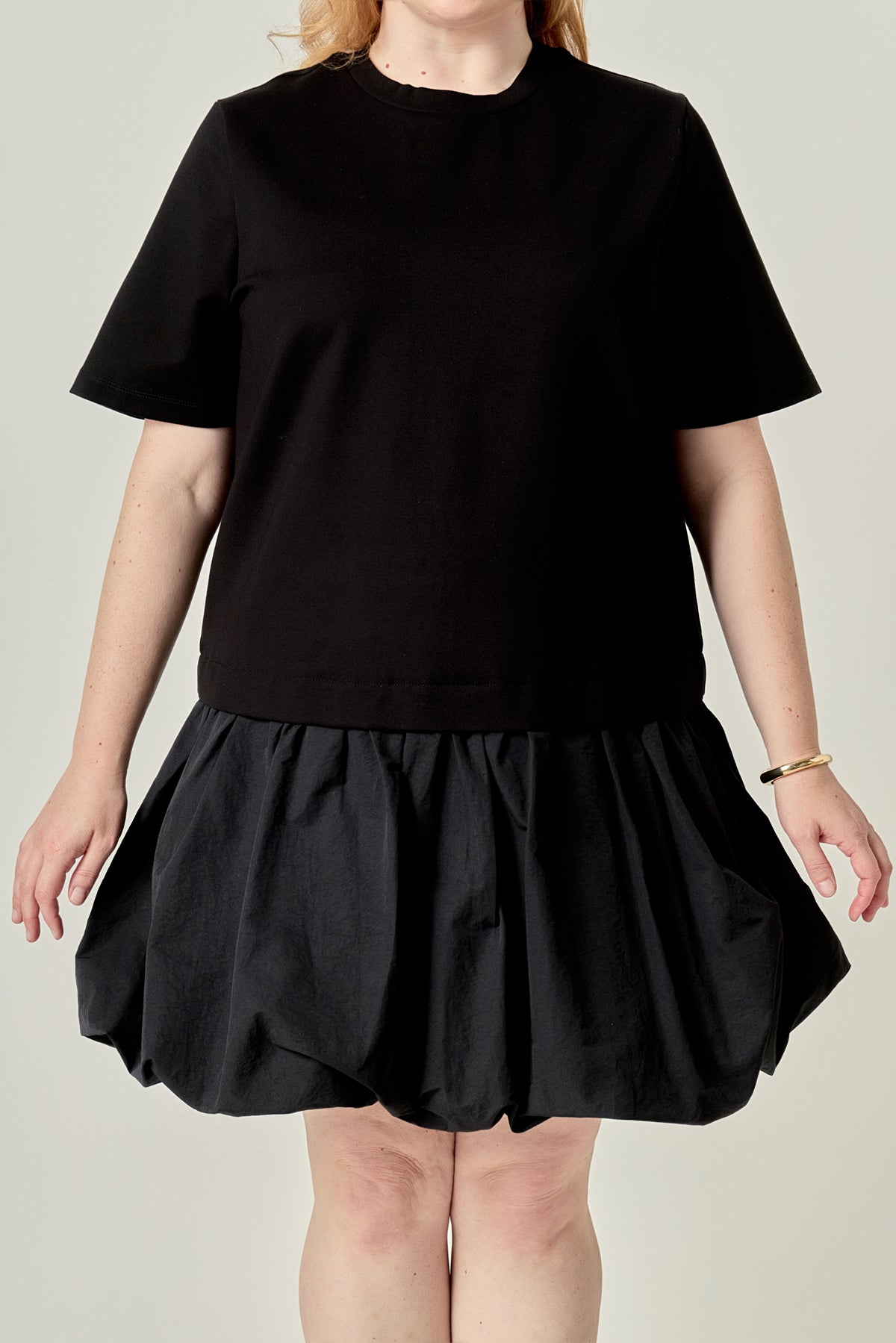 Plus Size Bubble Mixed Media Mini Dress