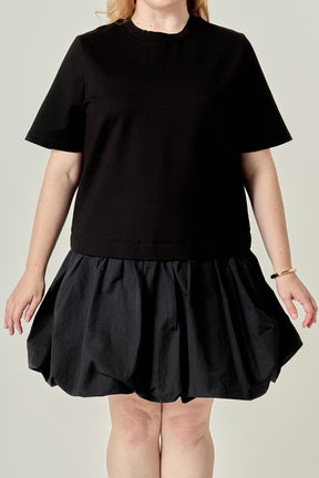 Plus Size Bubble Mixed Media Mini Dress