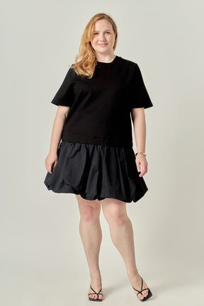 Plus Size Bubble Mixed Media Mini Dress