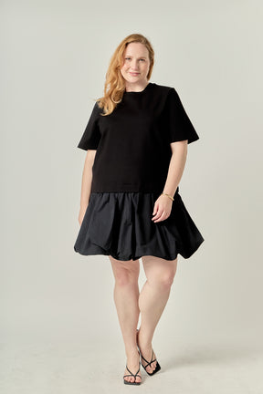 Plus Size Bubble Mixed Media Mini Dress