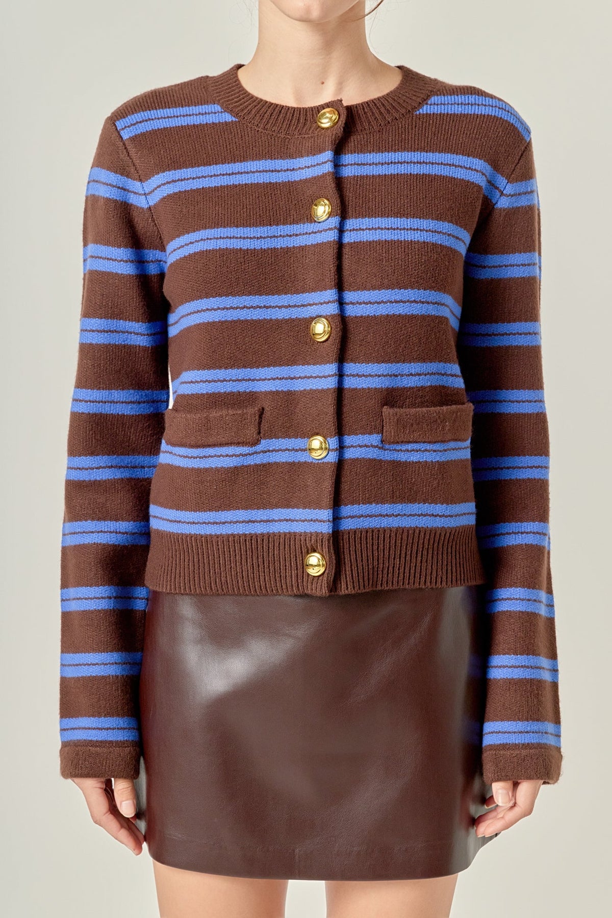 ENGLISH FACTORY - Striped Gold Button Cardigan - TOPS available at Objectrare